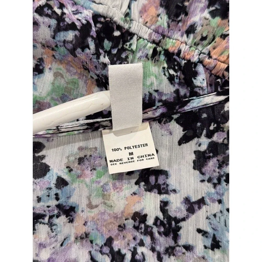 Badgley Mischka Womens Cover Up Black Abstract Sheer Beaded Blouson Swim Medium - Picture 9 of 10